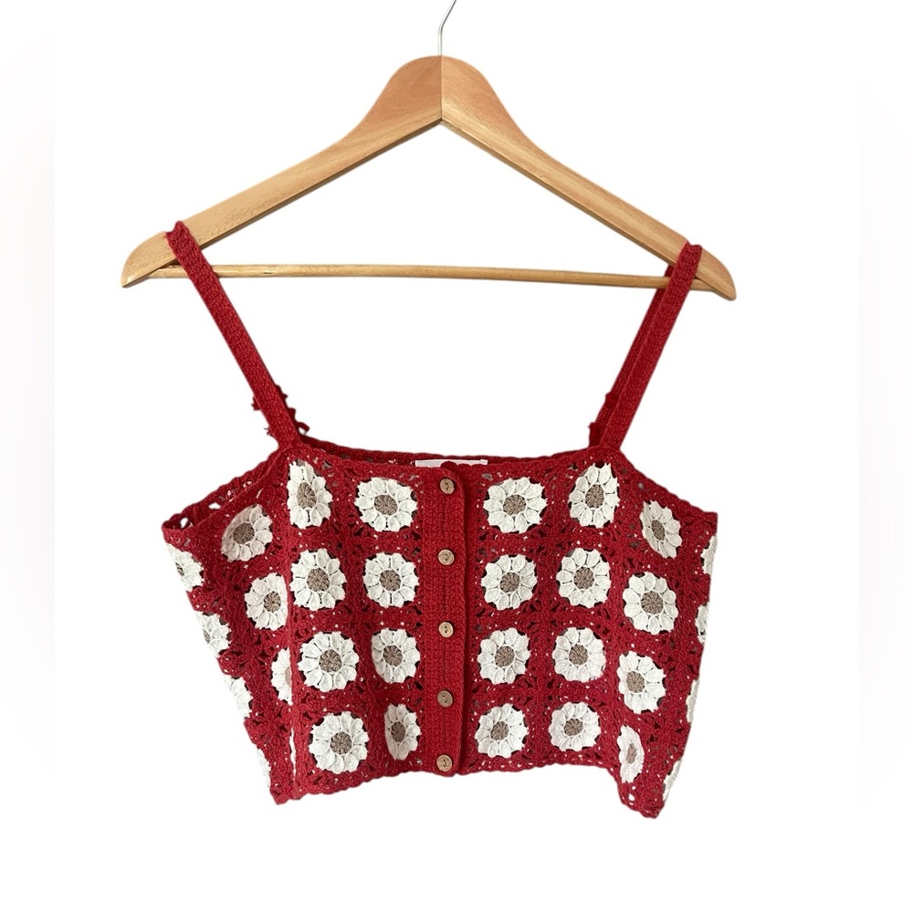 Red and White Crochet Crop Top